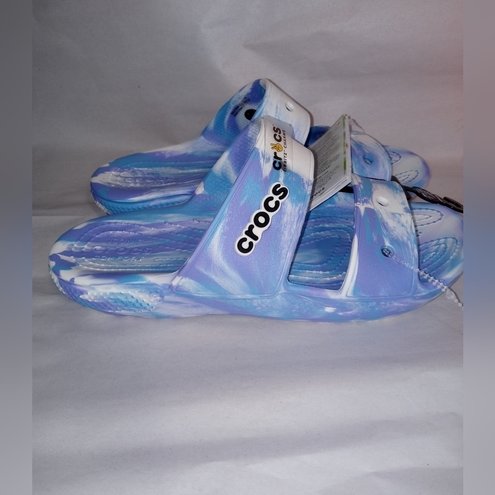 Crocs Classic Iconic Comfort Marbled Slip on Slides Sandals M5/W7 207701-1FK NEW